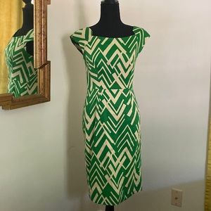 Milly Green and Tan Cap Sleeves Geometric Dress Size 4